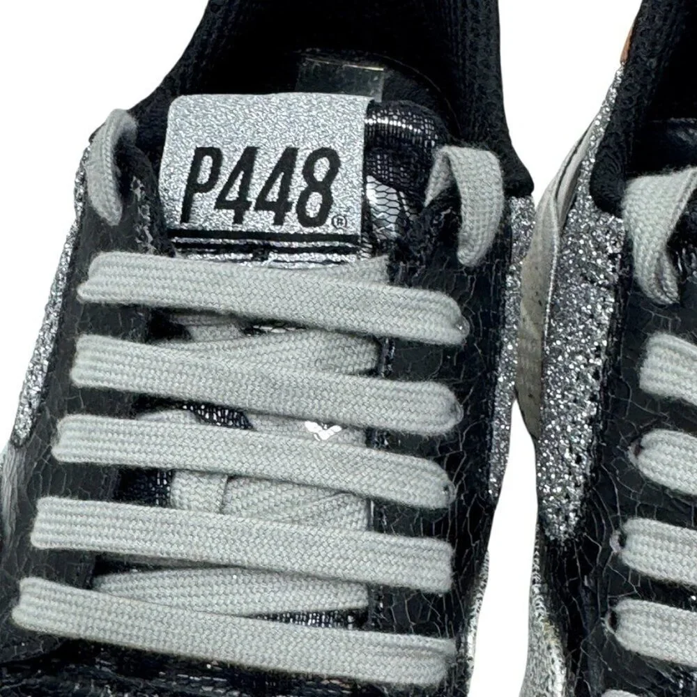 P448 Women’s Size 37 Black Silver Glitter Mesh Chunky Sneakers